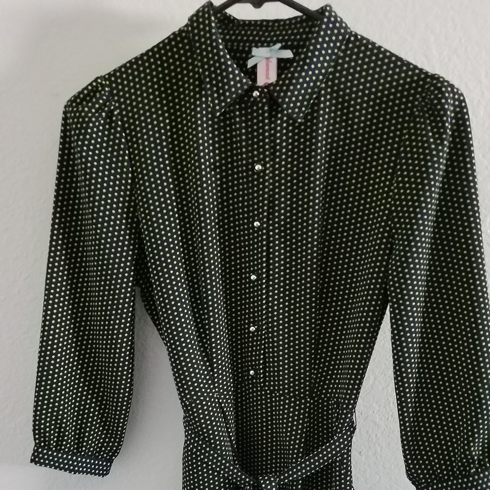 DownEastNavy Blue and Bright Green Polka Dot Dress